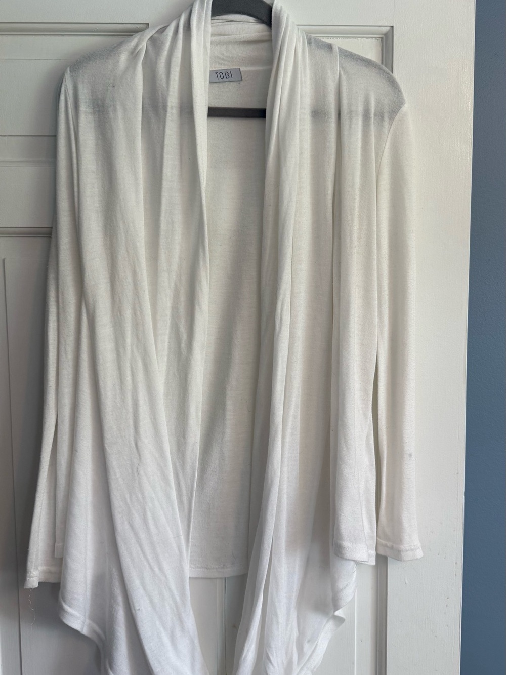 Tobi White Draped Open-Front Cardigan
